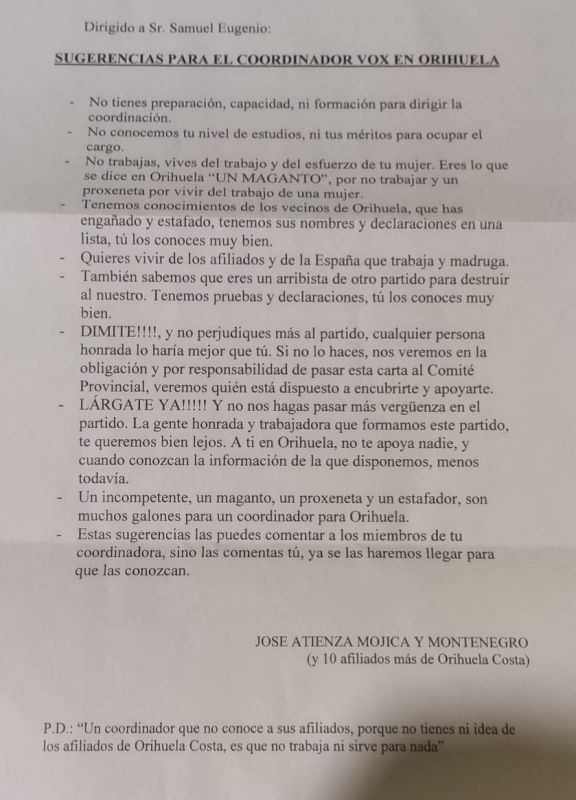 El ex coordinador de VOX Orihuela sufrió amenazas de muerte y denuncia el abandono de su partido