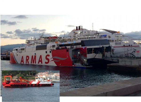El fast ferry Alborán de la Naviera Armas embiste a una embarción frente a la costa de Bañaderos 