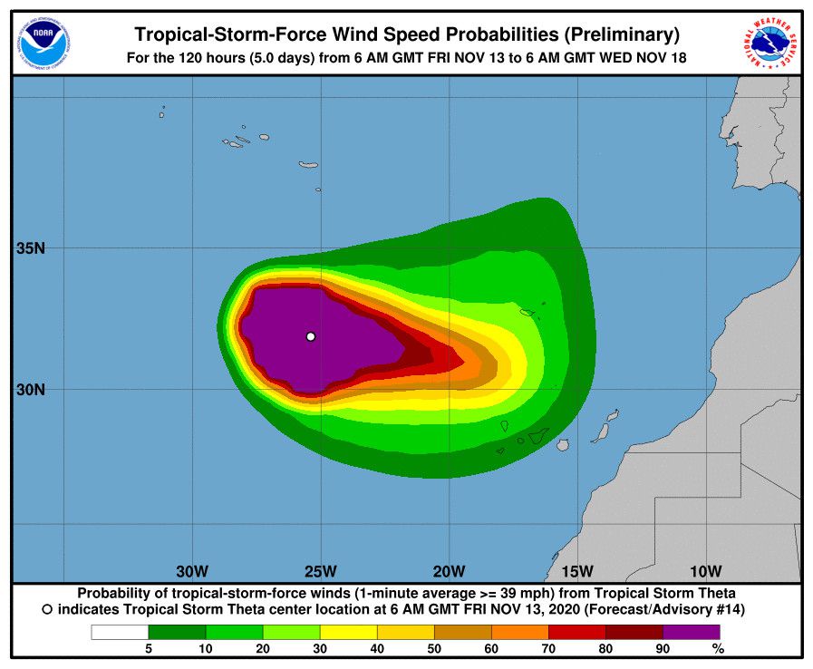 La tormenta tropical 'Theta' se dirige hacia Canarias