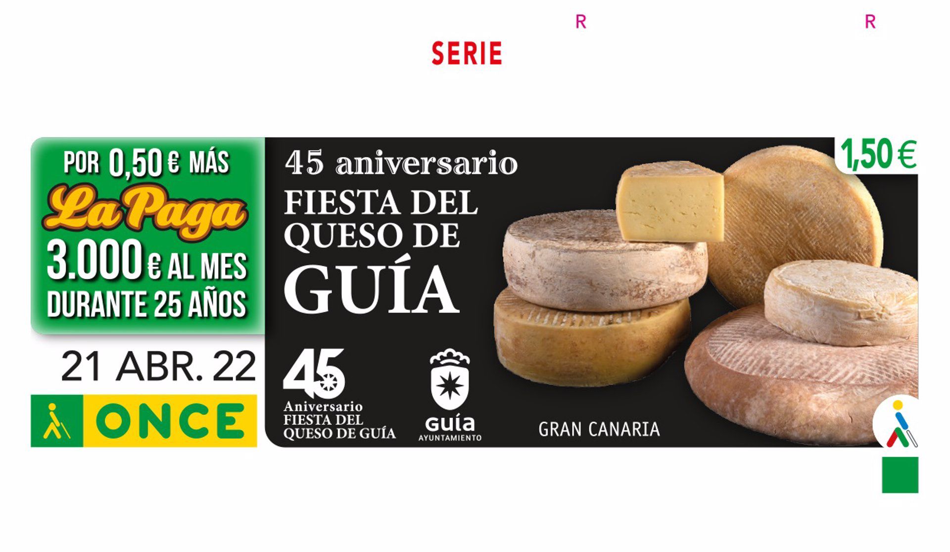 El Cupón de la ONCE está dedicado hoy jueves al 45 aniversario de la Fiesta del Queso de Guía (Gran Canaria)