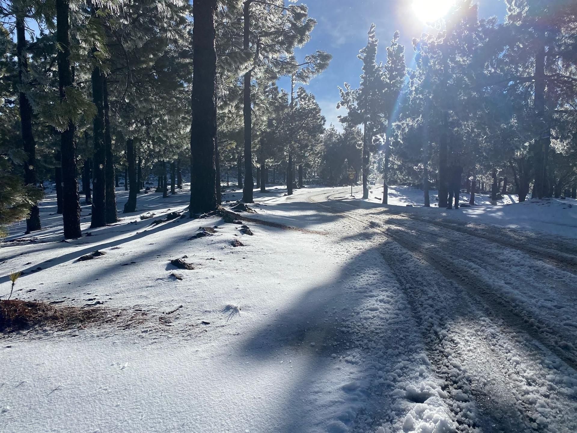 La nieve se deja ver en la cumbre de Gran Canaria y provoca el cierre de varias vías