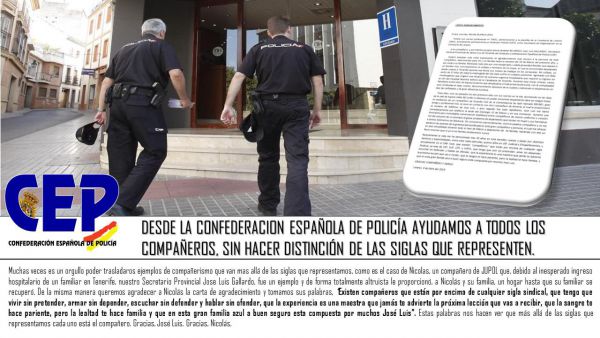 Un policía de Jupol agradece el apoyo de un compañero del CEP Canarias al que considera ´su hermano´
