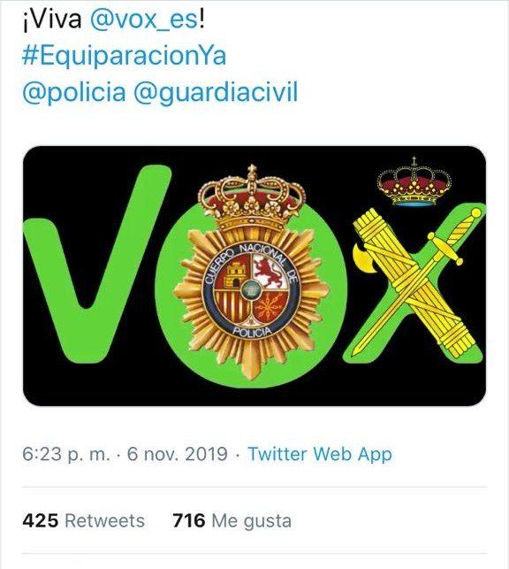 La Guardia Civil traslada a la Policía el uso de las marcas de las FCSE  junto al símbolo de VOX por el youtuber de Jusapol en campaña electoral