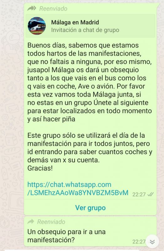 Jusapol Málaga emplea tácticas que criticaba en las elecciones al Consejo para captar adeptos hacia #19OctubreMadrid