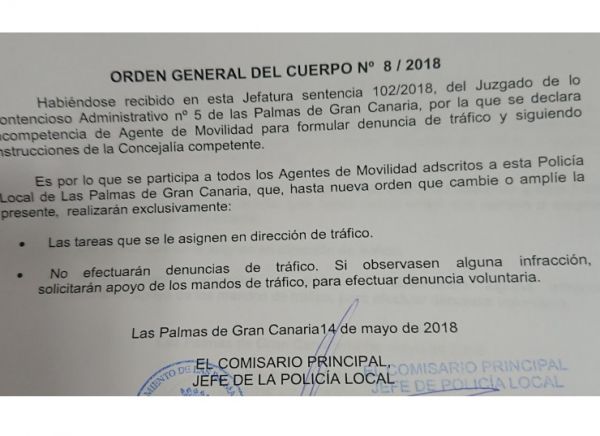 El Jefe de la Policía Local en LPGC comunica a los Angentes de Movilidad QUE NO PUEDEN DENUNCIAR