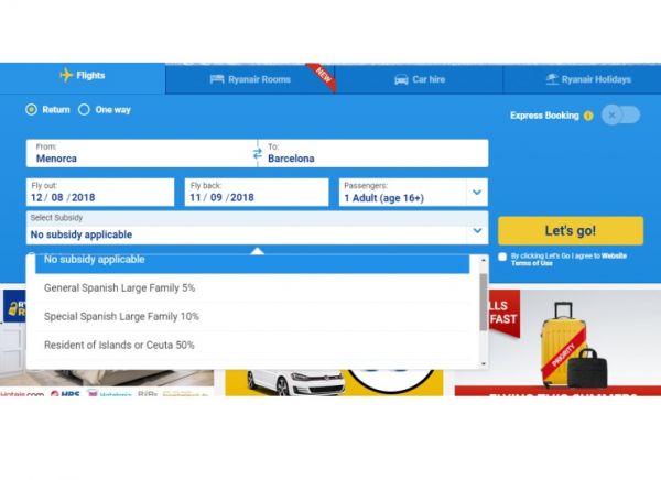 Ryanair elimina la opción del 75% de descuento de su web