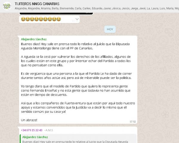 Un chat del Partido Popular insulta con comentarios machistas a la diputada Águeda Montelongo: El PP la dio de comer durante años
