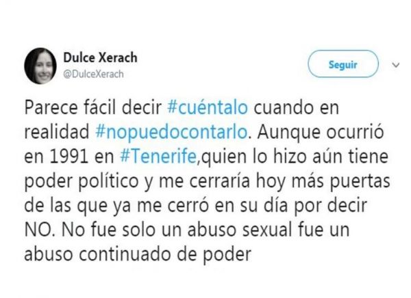 Dulce Xerach denuncia vía Twitter que sufrió abuso sexual de un político aún en activo